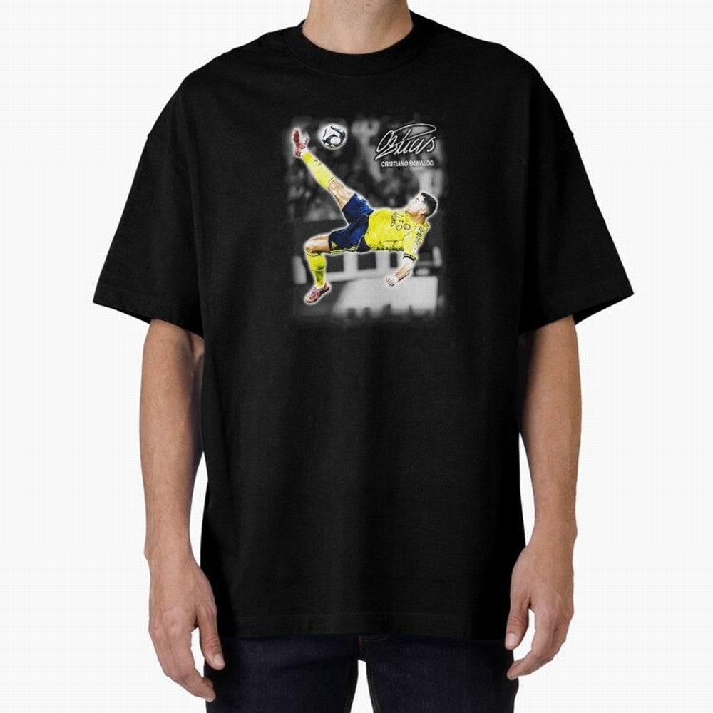 Cristiano Ronaldo Bicycle Kick Oversized T-Shirt Create Match Day Hype around FIFA World Cup 2026, Messi, Neymar and Mbappe, Spain, Stadium Chants, National Pride, Trophy Dreams and Unforgettable Football Memories; Made for Die Hard Supporters,