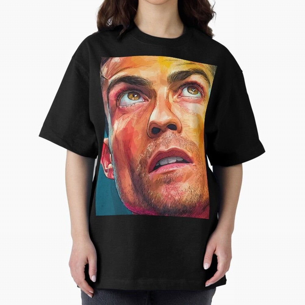 Cristiano Ronaldo Football Soccer Player Intense Color Portrait Oversized T-Shirt Honor the Beautiful Game during the FIFA World Cup 2026 Journey through CR7 and Messi Highlights, England and Germany Pride, Stadium Chants, National Pride, Trophy