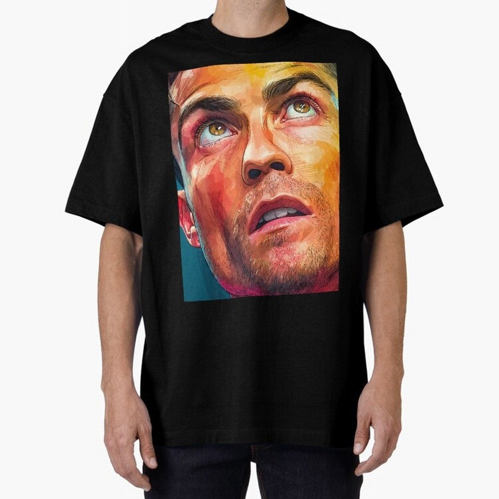 Cristiano Ronaldo Football Soccer Player Intense Color Portrait Oversized T-Shirt Honor the Beautiful Game during the FIFA World Cup 2026 Journey through CR7 and Messi Highlights, England and Germany Pride, Stadium Chants, National Pride, Trophy