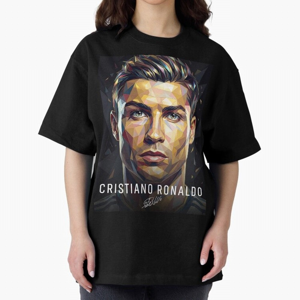 Cristiano Ronaldo Geometric Low Poly Soccer Legend Oversized T-Shirt Celebrate Supporters United by FIFA World Cup 2026 USA Canada Mexico Highlighting Mbappe and Neymar, Argentina Energy, Game Day Rituals, Football Legends, Country Pride and the