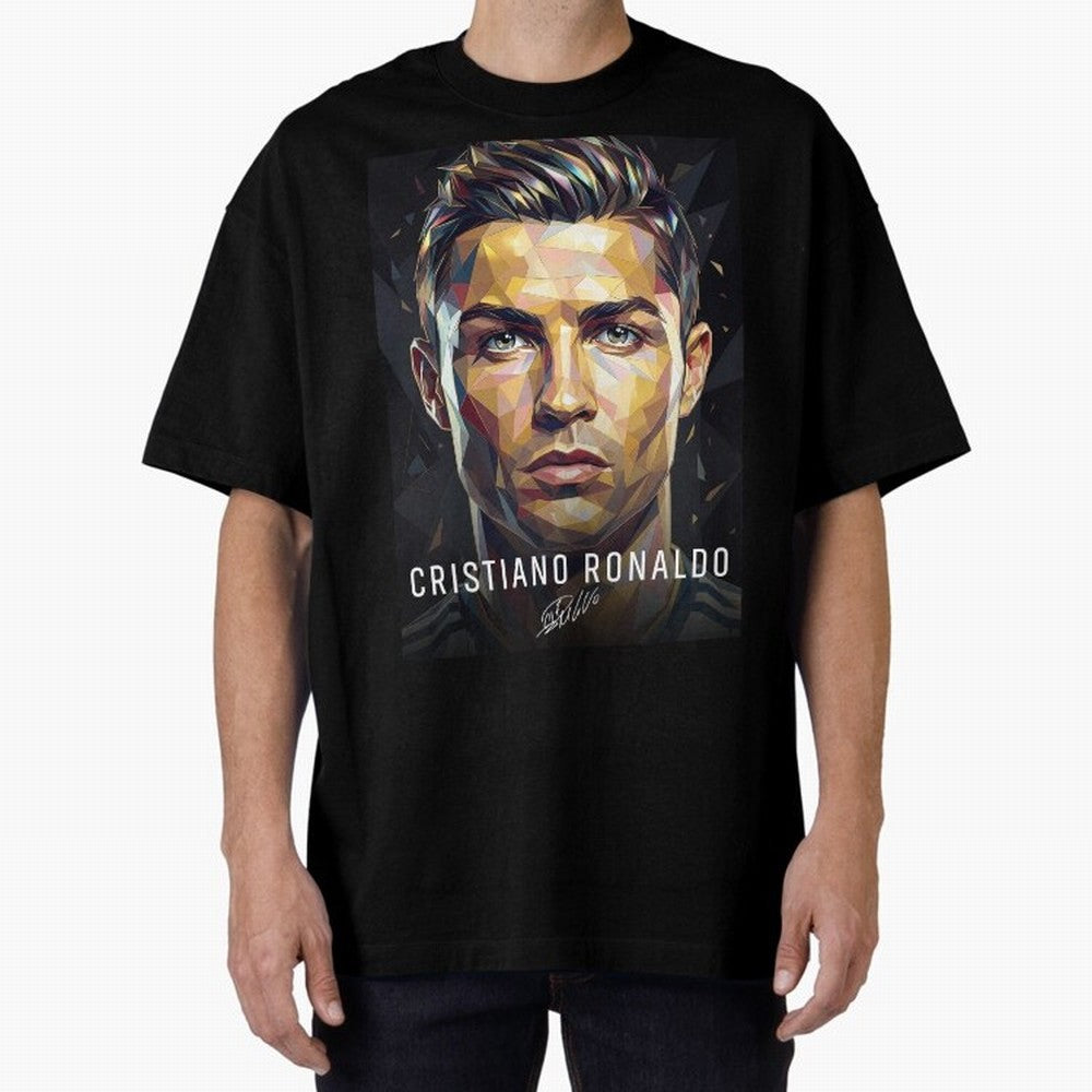Cristiano Ronaldo Geometric Low Poly Soccer Legend Oversized T-Shirt Celebrate Supporters United by FIFA World Cup 2026 USA Canada Mexico Highlighting Mbappe and Neymar, Argentina Energy, Game Day Rituals, Football Legends, Country Pride and the