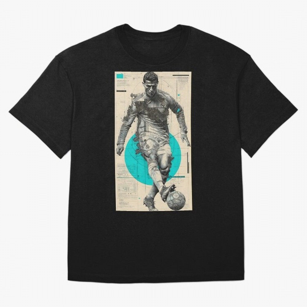 Futuristic Cristiano Ronaldo Illustration ¨C Cyber-Tech Football Art Oversized T-Shirt Honor the Football Icons of Match Day Hype around FIFA World Cup 2026 Group Stage, Haaland and Mbappe, Argentina and Brazil, Vintage Soccer Flavor, Modern