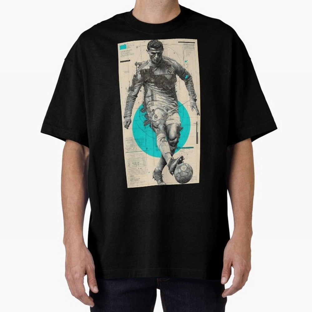 Futuristic Cristiano Ronaldo Illustration ¨C Cyber-Tech Football Art Oversized T-Shirt Honor the Football Icons of Match Day Hype around FIFA World Cup 2026 Group Stage, Haaland and Mbappe, Argentina and Brazil, Vintage Soccer Flavor, Modern