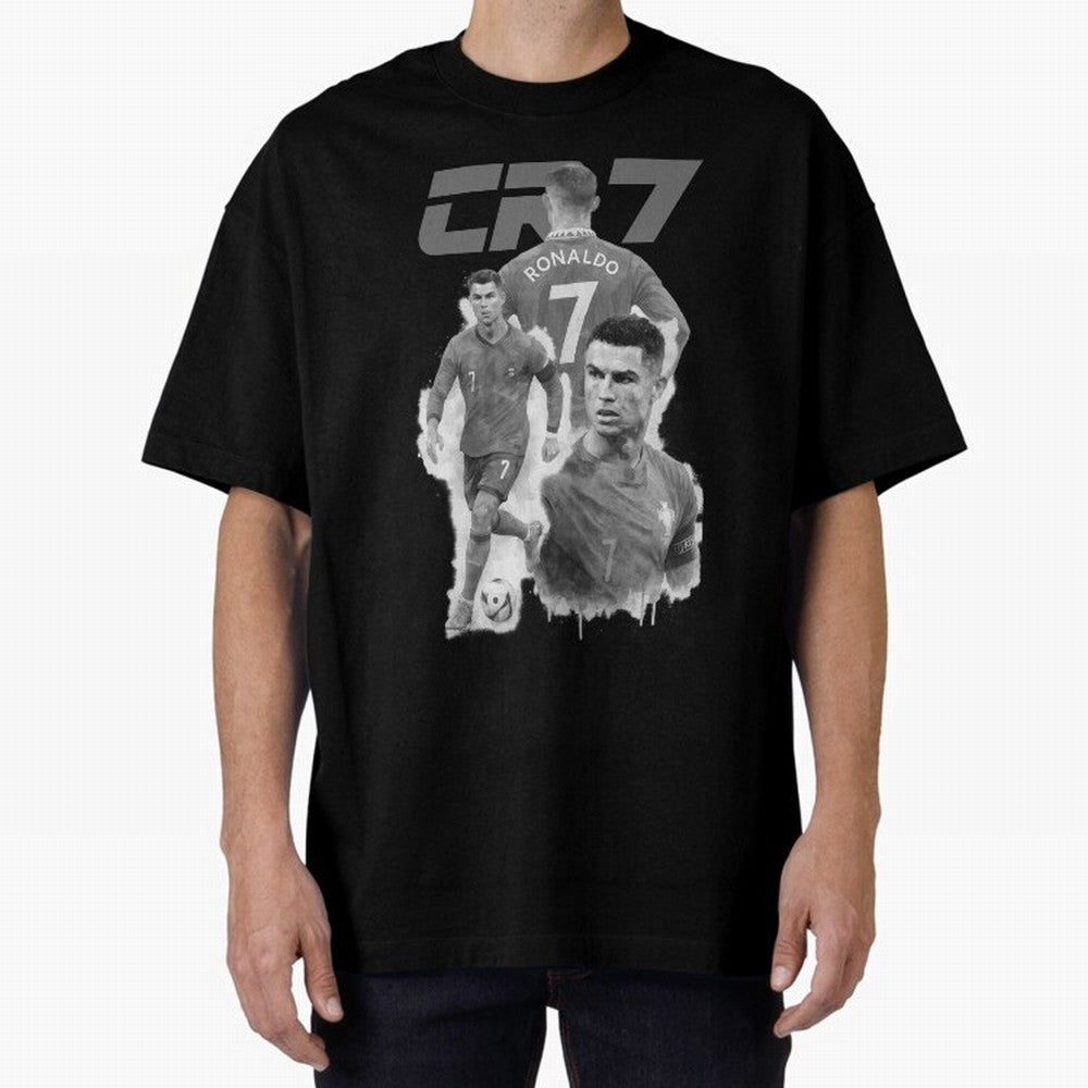 CR7 Cristiano Ronaldo illustration ink black white watercolour Oversized T-Shirt Bring Retro Soccer Energy to FIFA World Cup 2026 Group Stage Spirit, Driven by Portugal, Spain and Germany, Haaland and Mbappe, Football History, Final Match Energy,