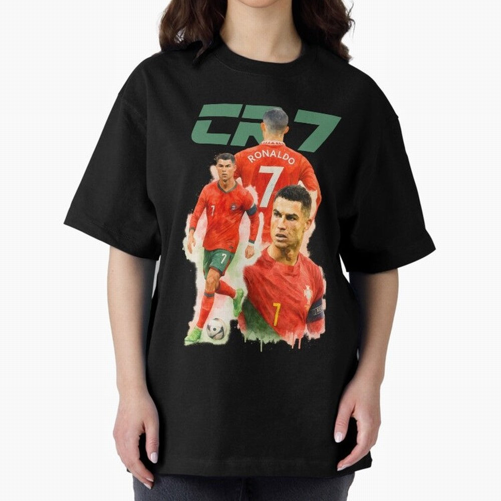 CR7 Cristiano Ronaldo illustration watercolour Oversized T-Shirt Stand Proud for Global Football Passion for FIFA World Cup 2026, Made for Haaland and Mbappe, Argentina, Global Supporter Spirit, Legendary Goals, National Colors and Tournament