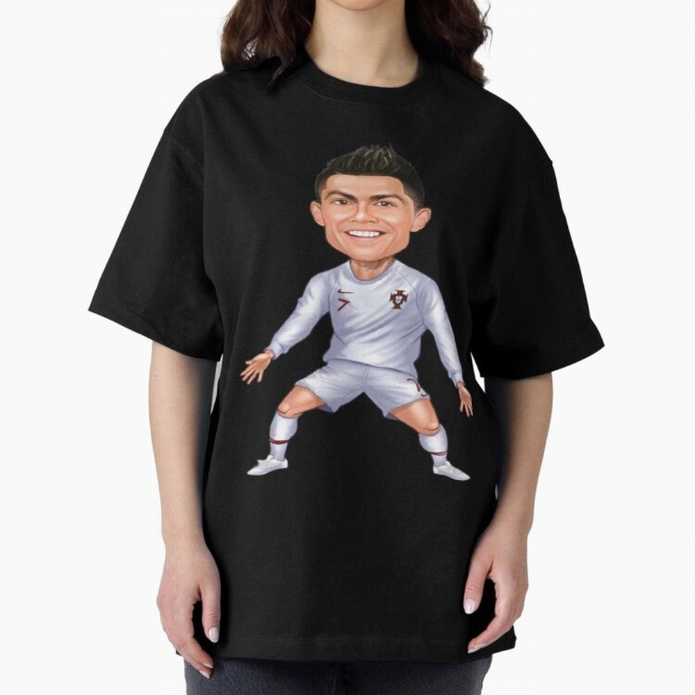 Cristiano Ronaldo Cartoon Oversized T-Shirt Bring Bold Fan Energy to Match Day Hype around FIFA World Cup 2026 Group Stage, CR7, France and Portugal, Sports Nostalgia, International Competition, Famous Players and Unforgettable Victories; Perfect