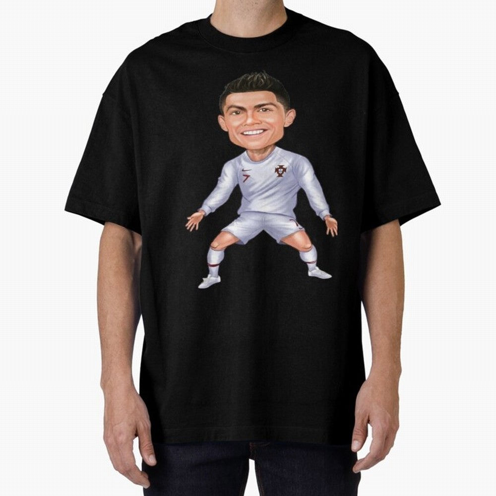 Cristiano Ronaldo Cartoon Oversized T-Shirt Bring Bold Fan Energy to Match Day Hype around FIFA World Cup 2026 Group Stage, CR7, France and Portugal, Sports Nostalgia, International Competition, Famous Players and Unforgettable Victories; Perfect
