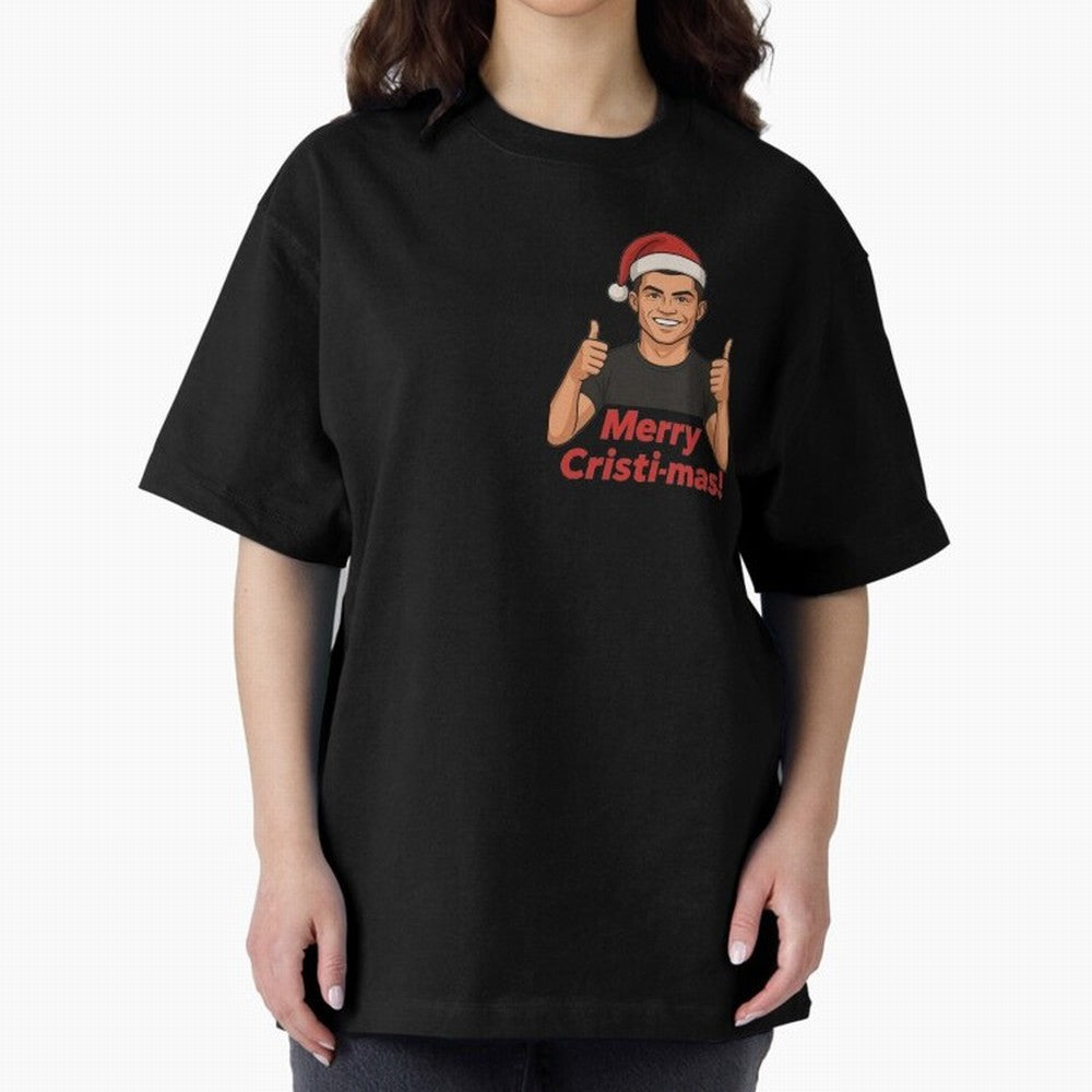 Merry Cristi-mas! CR7 Xmas holiday cheer Oversized T-Shirt Live for the Drama of Global Football Passion for FIFA World Cup 2026 Group Stage, Featuring Haaland and Mbappe, England, Football Passion, Legendary Performances, Festival Vibes and