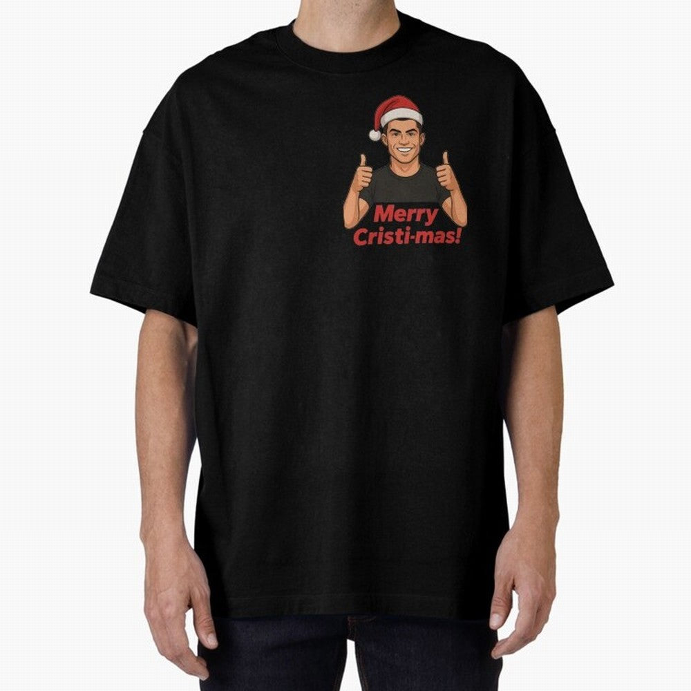 Merry Cristi-mas! CR7 Xmas holiday cheer Oversized T-Shirt Live for the Drama of Global Football Passion for FIFA World Cup 2026 Group Stage, Featuring Haaland and Mbappe, England, Football Passion, Legendary Performances, Festival Vibes and