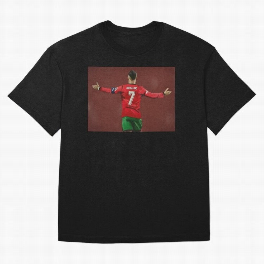 Cristiano Ronaldo portrait painting Oversized T-Shirt Follow the Final Road of the FIFA World Cup 2026 Journey through Neymar Highlights, Spain Pride, Goal Celebration Energy, Supporter Heritage, Football Icons and Worldwide Tournament Joy; Great