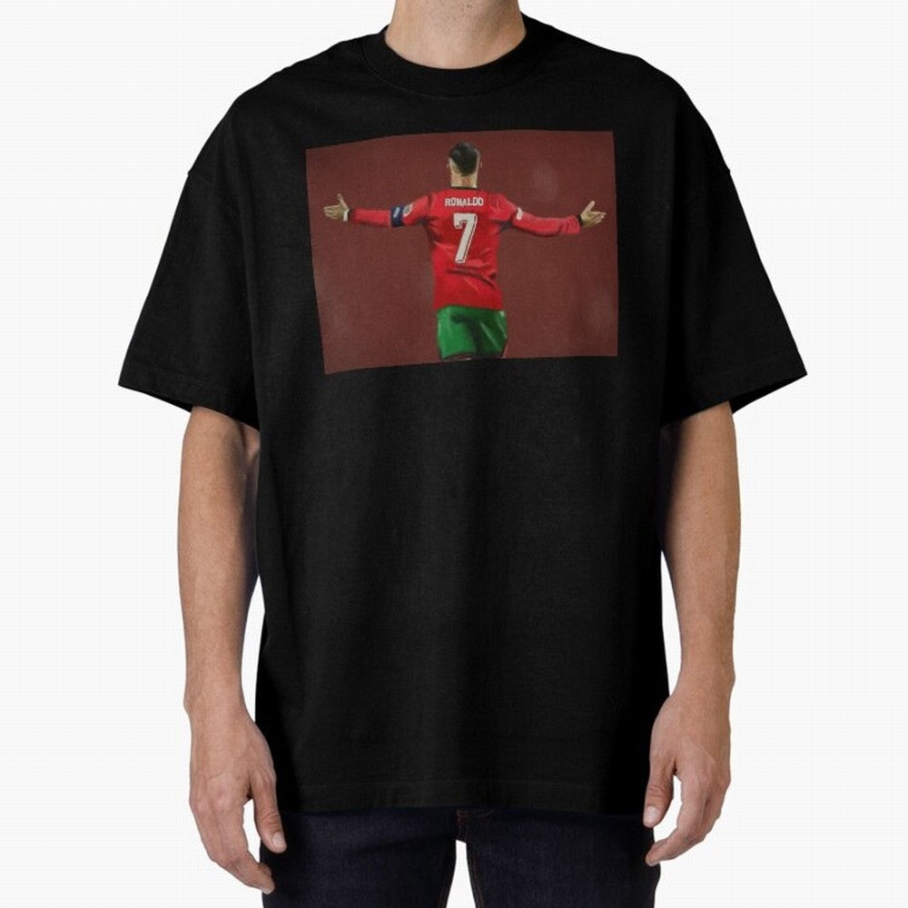 Cristiano Ronaldo portrait painting Oversized T-Shirt Follow the Final Road of the FIFA World Cup 2026 Journey through Neymar Highlights, Spain Pride, Goal Celebration Energy, Supporter Heritage, Football Icons and Worldwide Tournament Joy; Great