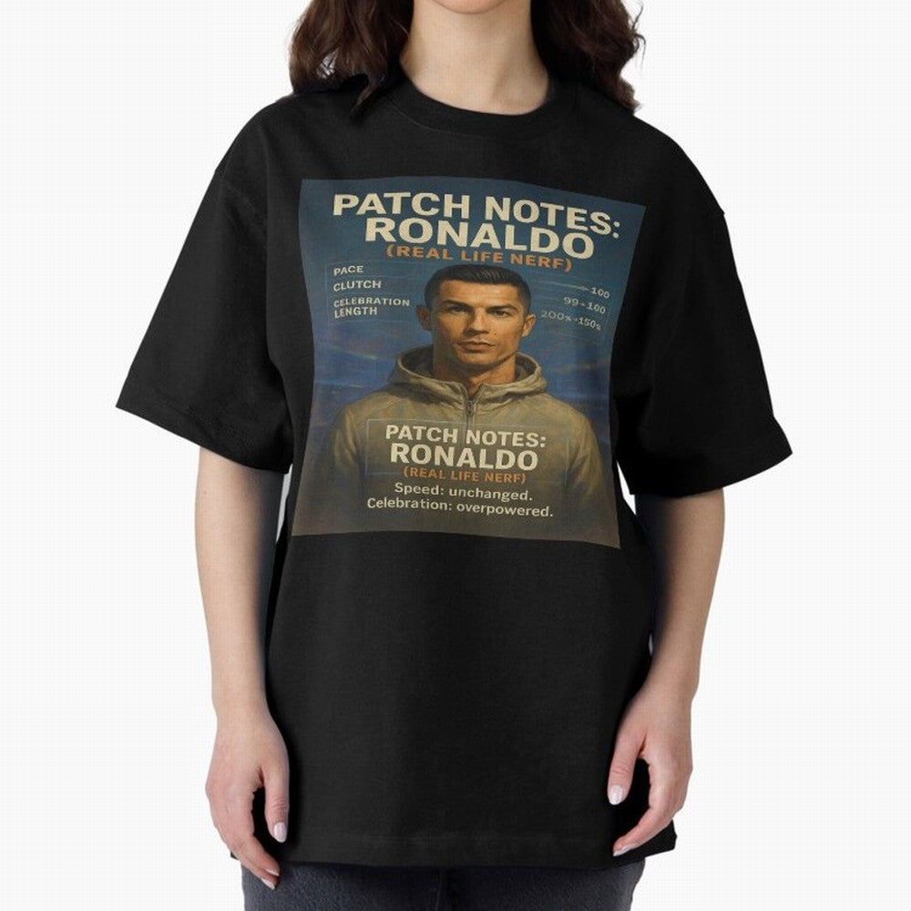 Patch Notes Cristiano Ronaldo ¡ª Real Life Nerf Football Gamer Oversized T-Shirt Turn Football Passion into FIFA World Cup 2026 USA Canada Mexico Connected to Mbappe, Portugal Energy, Stadium Memories, Football Loyalty, International Chants and