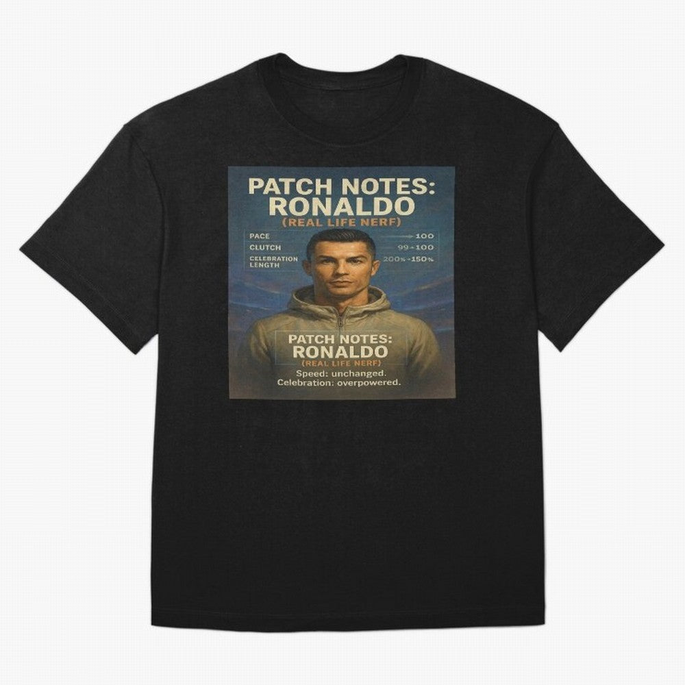 Patch Notes Cristiano Ronaldo ¡ª Real Life Nerf Football Gamer Oversized T-Shirt Turn Football Passion into FIFA World Cup 2026 USA Canada Mexico Connected to Mbappe, Portugal Energy, Stadium Memories, Football Loyalty, International Chants and