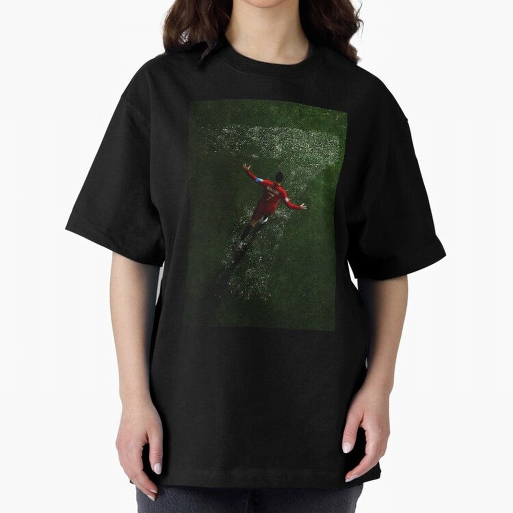 CR7 The G.O.A.T. Football Art - Cristiano Ronaldo Oversized T-Shirt Support FIFA World Cup 2026 USA Canada Mexico Capturing Mbappe, Brazil Energy, Football Festival Excitement, Trophy Ambitions, Country Rivalries and Star Player Buzz; Created for