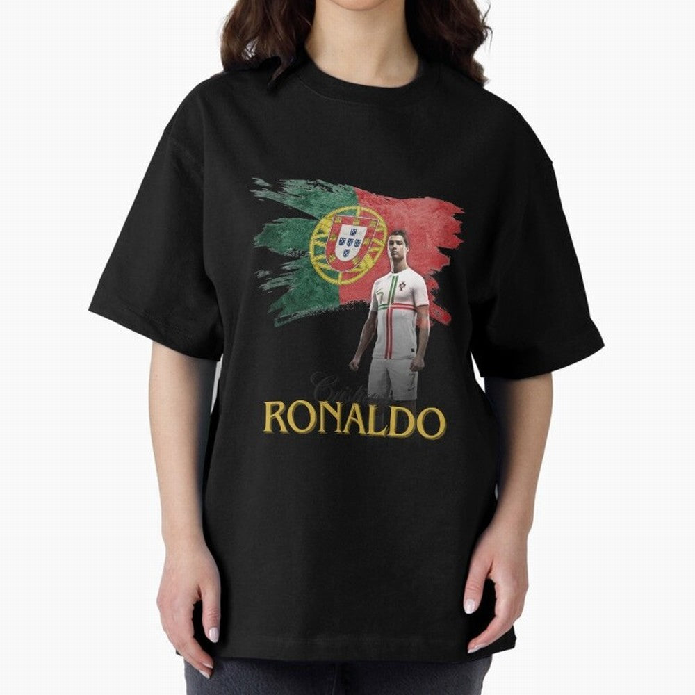 Cristiano Ronaldo - Portugal Flag Tribute (SIUUU!) Oversized T-Shirt Turn Every Weekend Toward FIFA World Cup 2026 USA Canada Mexico Spirit, with Germany, Haaland and Mbappe, Worldwide Fan Energy, Dramatic Goals, Stadium Lights and Championship