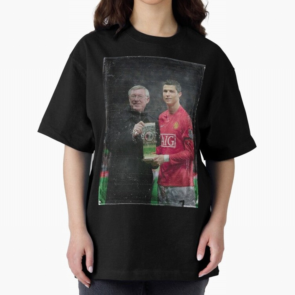 Cristiano Ronaldo and Sir Alex Ferguson Oversized T-Shirt Show Support during FIFA World Cup 2026 Spirit, Filled with Portugal, Messi, Football Passion, Legendary Performances, Festival Vibes and Supporter Community; Great for Watch Parties, Sports