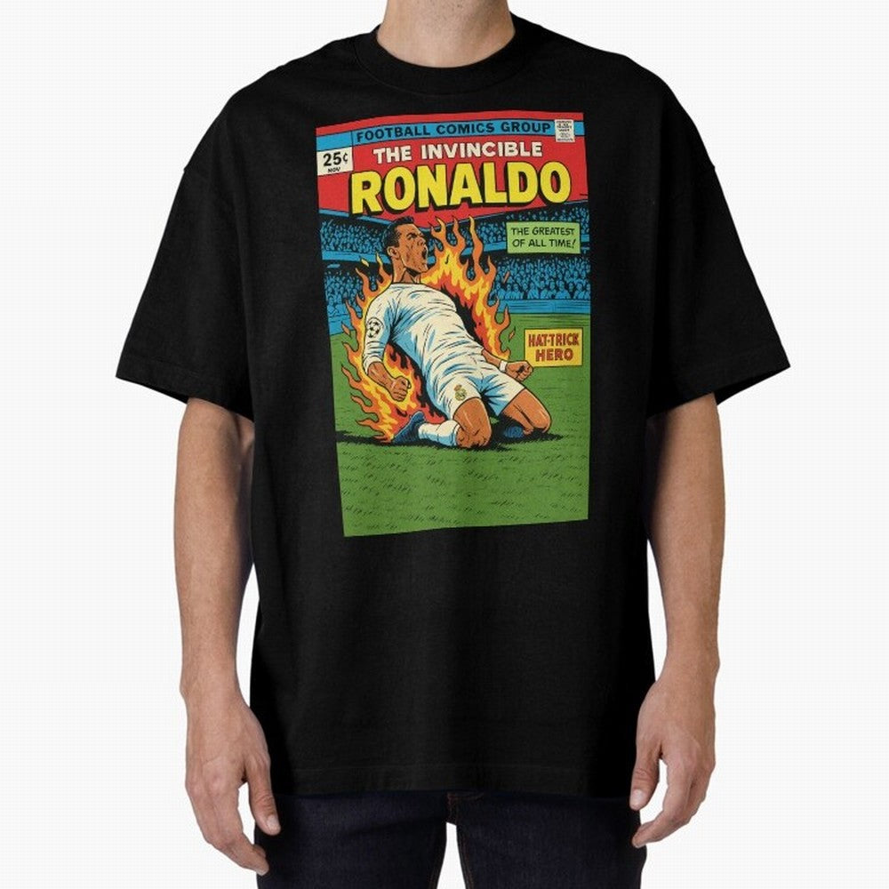 CR7 Comic Oversized T-Shirt Build Match Day Hype around FIFA World Cup 2026 USA Canada Mexico, Cristiano Ronaldo, Haaland and CR7, Argentina, Retro Football Energy, Iconic Rivalries, Trophy Chase Drama and Stadium Atmosphere; Ideal for Football