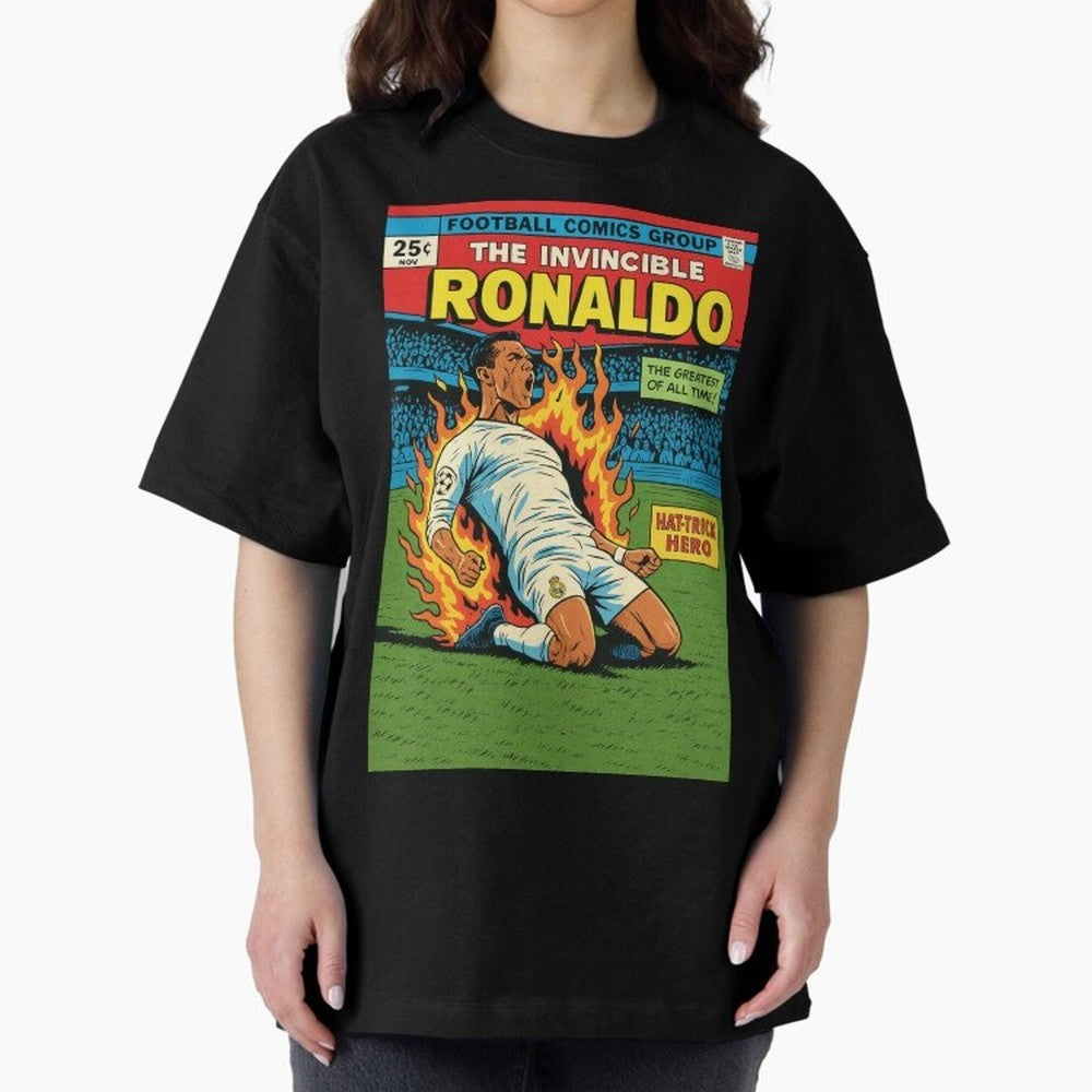 CR7 Comic Oversized T-Shirt Build Match Day Hype around FIFA World Cup 2026 USA Canada Mexico, Cristiano Ronaldo, Haaland and CR7, Argentina, Retro Football Energy, Iconic Rivalries, Trophy Chase Drama and Stadium Atmosphere; Ideal for Football