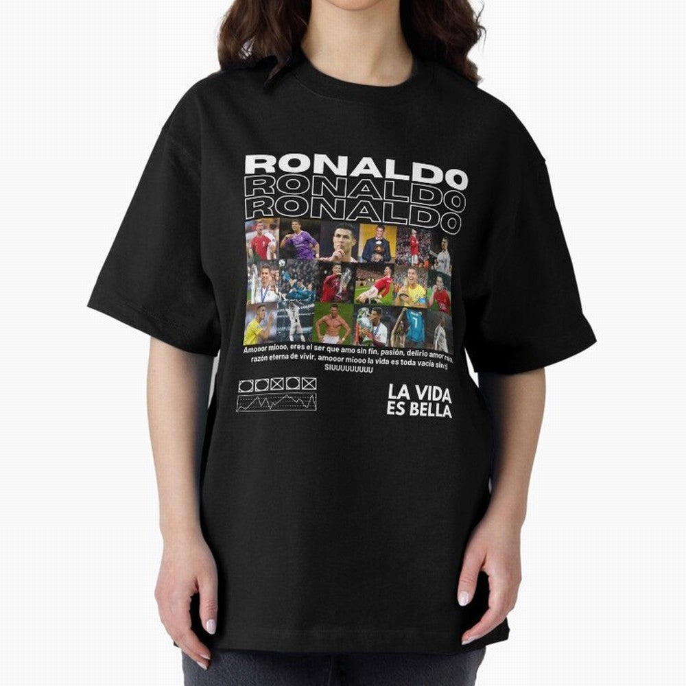 Cristiano Ronaldo CR7 Collage Oversized T-Shirt Carry FIFA World Cup 2026 USA Canada Mexico Made for Messi, Neymar and Mbappe, Argentina Energy, Football History, Final Match Energy, Crowd Noise and Once in a Lifetime Moments; Perfect for