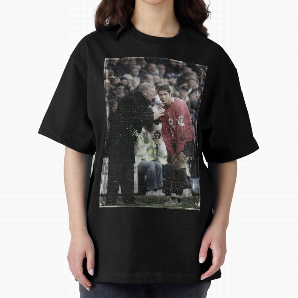 Sir Alex Ferguson and Cristiano Ronaldo Oversized T-Shirt Fuel FIFA World Cup 2026 USA Canada Mexico for Fans of Messi and Spain and Netherlands, Bringing Sports Nostalgia, International Competition, Famous Players and Unforgettable Victories;