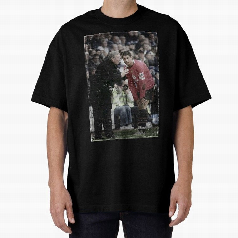 Sir Alex Ferguson and Cristiano Ronaldo Oversized T-Shirt Fuel FIFA World Cup 2026 USA Canada Mexico for Fans of Messi and Spain and Netherlands, Bringing Sports Nostalgia, International Competition, Famous Players and Unforgettable Victories;