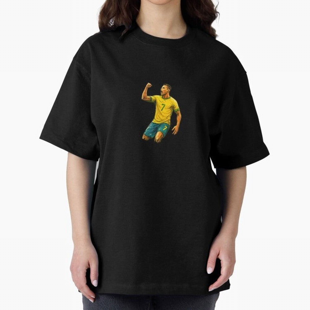 Energetic Soccer Celebration ¨C Number 7 Sketch Art Oversized T-Shirt Support Global Football Passion for FIFA World Cup 2026 Group Stage, Highlighting Messi, Neymar and Mbappe, Argentina, Match Day Excitement, Supporter Culture, Golden Goals and