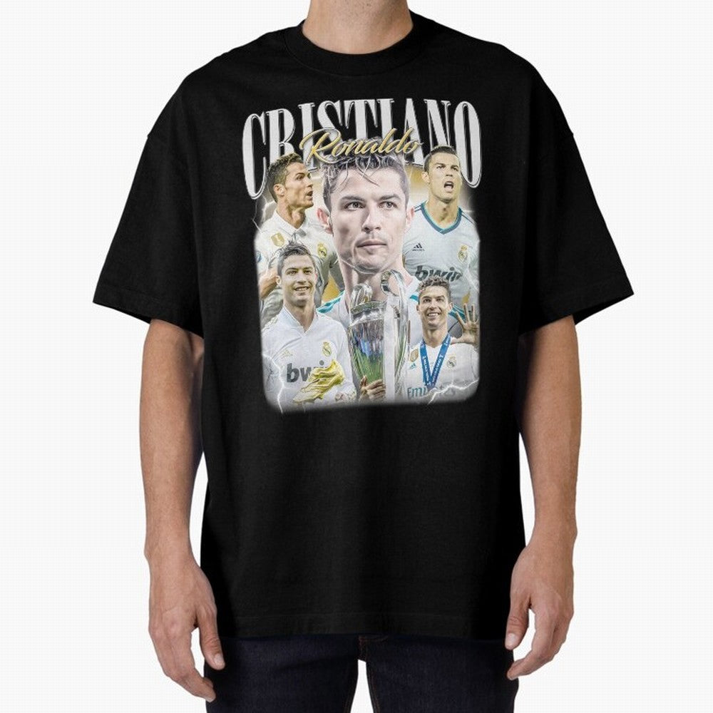 Cr7 Vintage Tribute: Soccer Legend Collage | Limited Edition Oversized T-Shirt Step into FIFA World Cup 2026 for Fans of CR7 and Portugal, Bringing Match Day Excitement, Supporter Culture, Golden Goals and Global Football Passion; Perfect for