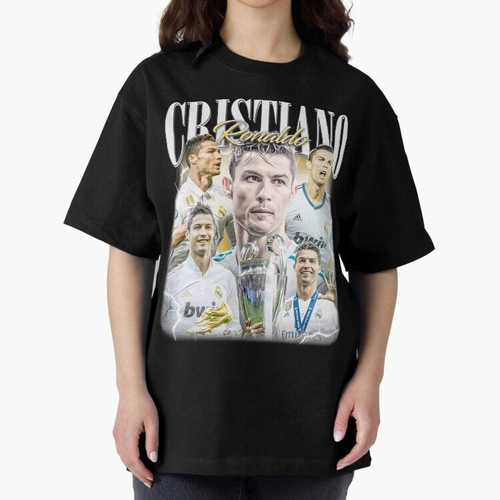 Cr7 Vintage Tribute: Soccer Legend Collage | Limited Edition Oversized T-Shirt Step into FIFA World Cup 2026 for Fans of CR7 and Portugal, Bringing Match Day Excitement, Supporter Culture, Golden Goals and Global Football Passion; Perfect for