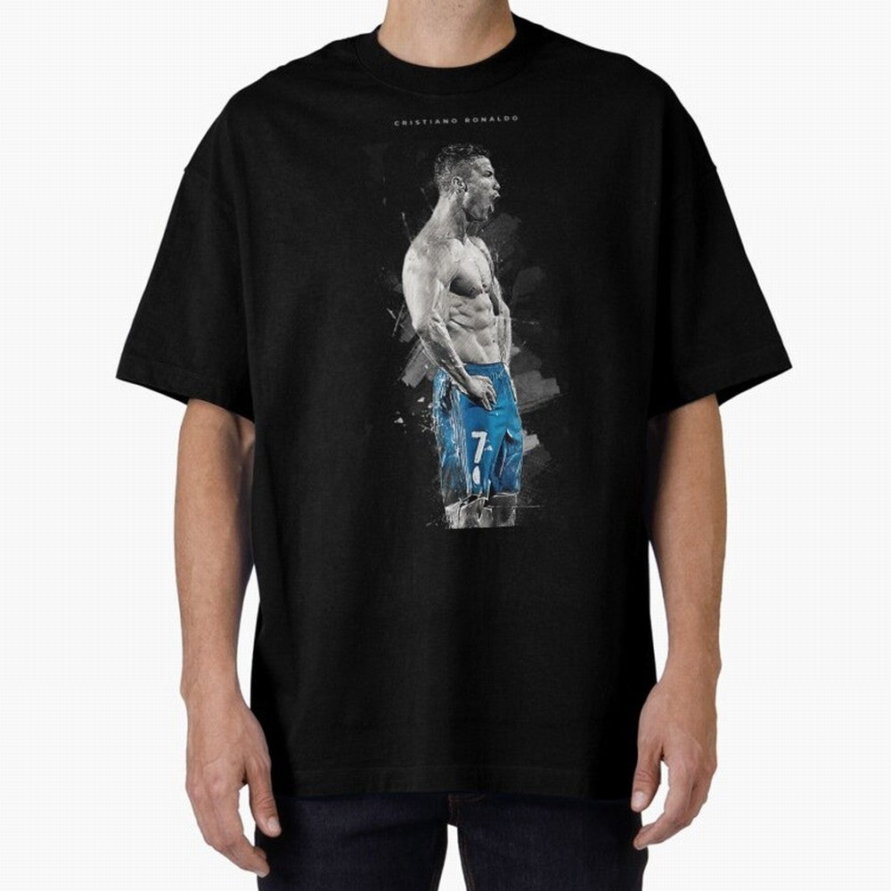 Abstract Football Player Celebration Artwork For Men And Gift For Soccer Fans Oversized T-Shirt Cheer for Match Day Hype around FIFA World Cup 2026, CR7, Argentina and Brazil, Supporter Pride, Iconic Celebrations, Legendary Names and Global Match