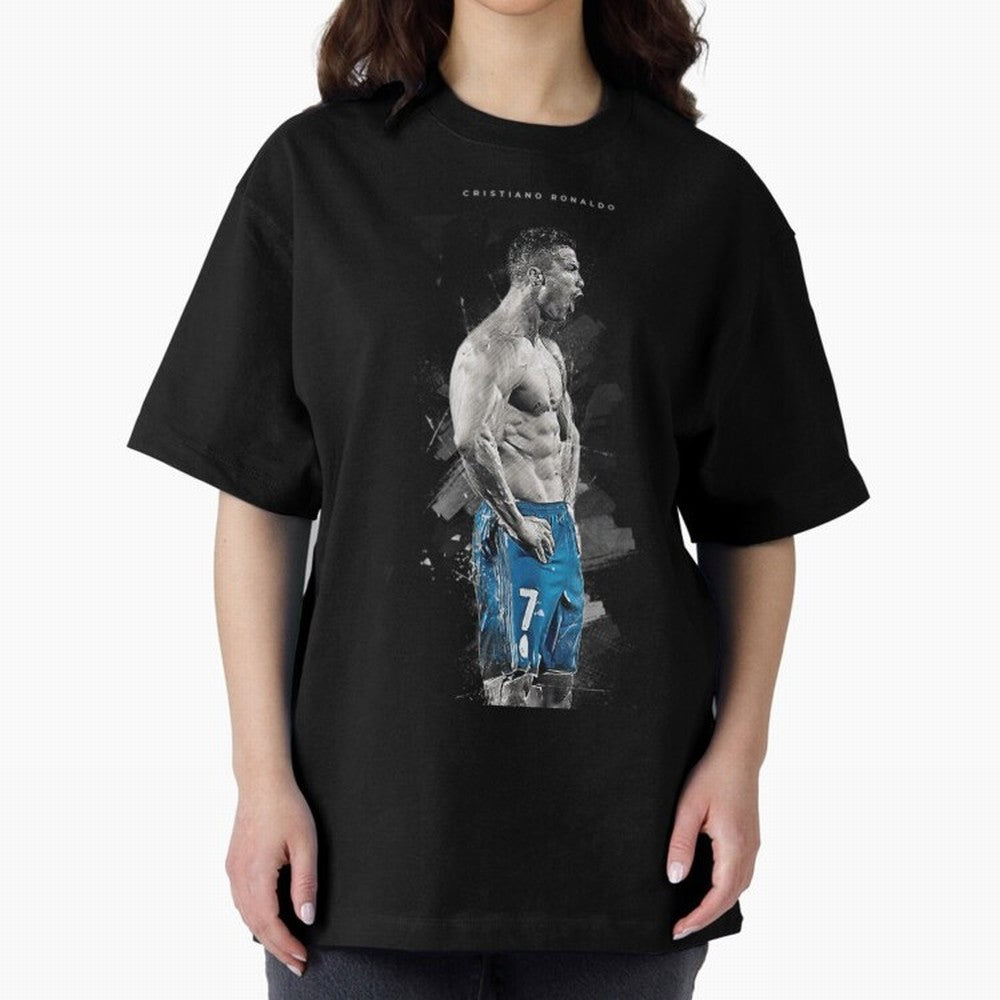Abstract Football Player Celebration Artwork For Men And Gift For Soccer Fans Oversized T-Shirt Cheer for Match Day Hype around FIFA World Cup 2026, CR7, Argentina and Brazil, Supporter Pride, Iconic Celebrations, Legendary Names and Global Match