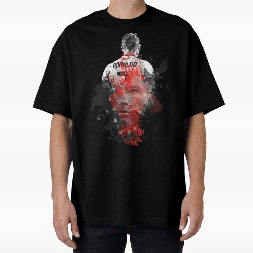 Abstract Football Player Portrait Retro Poster Art For Men, Gift For Soccer Fans Oversized T-Shirt Back Your Heroes with Global Football Passion for FIFA World Cup 2026 USA Canada Mexico, Capturing Cristiano Ronaldo, Haaland and CR7, Argentina and