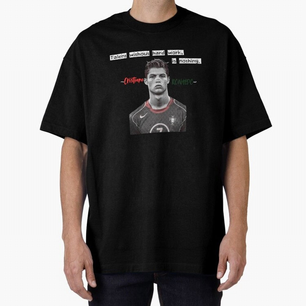 Cristiano Ronaldo - Dedication | NextLevel Motivation Oversized T-Shirt Join Supporters Worldwide for FIFA World Cup 2026 Spirit, Driven by Spain and Netherlands, Neymar, Haaland and Cristiano Ronaldo, Global Supporter Spirit, Legendary Goals,