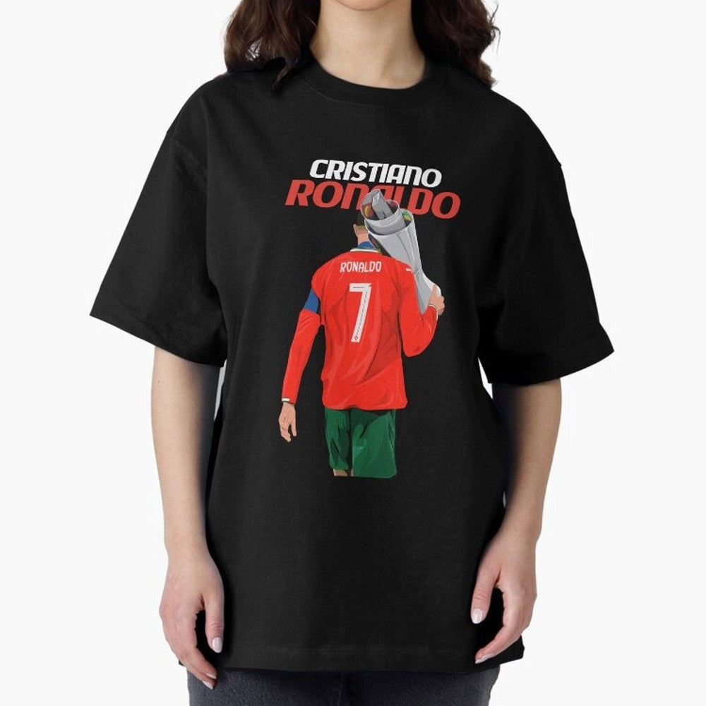 Cristiano Ronaldo Win Oversized T-Shirt Support Iconic Players in Global Football Passion for FIFA World Cup 2026, Celebrating Messi and Cristiano Ronaldo, Germany, Match Day Excitement, Supporter Culture, Golden Goals and Global Football Passion;