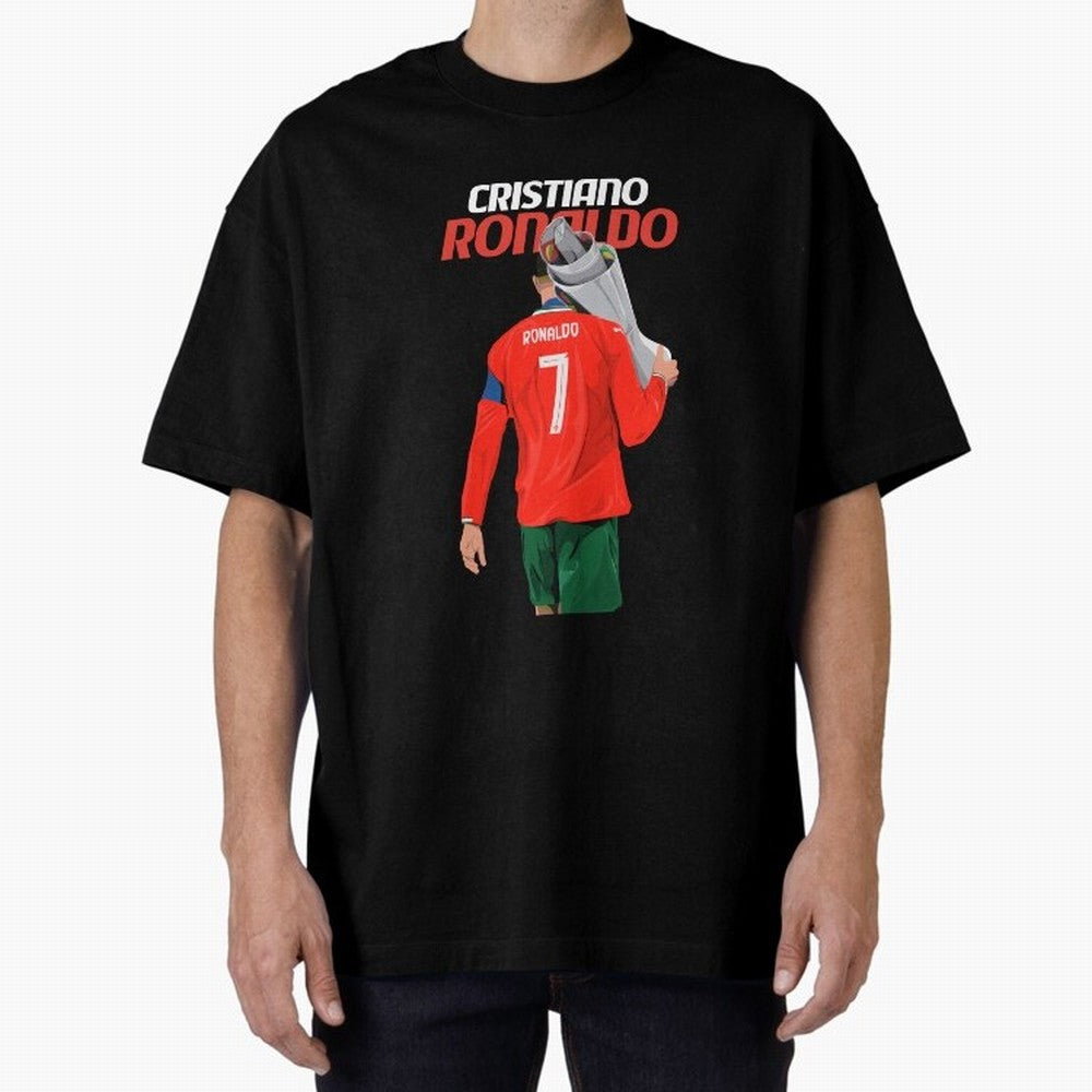 Cristiano Ronaldo Win Oversized T-Shirt Support Iconic Players in Global Football Passion for FIFA World Cup 2026, Celebrating Messi and Cristiano Ronaldo, Germany, Match Day Excitement, Supporter Culture, Golden Goals and Global Football Passion;