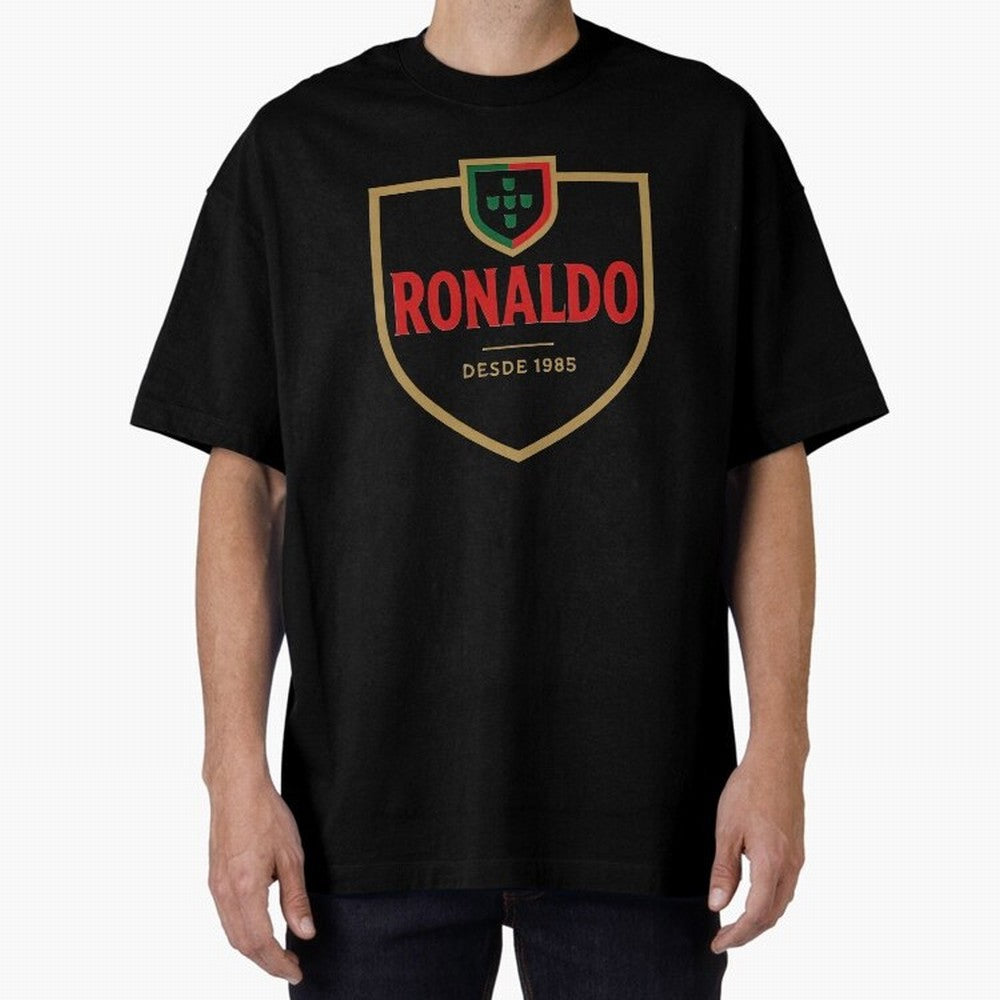 Ronaldo Emblem Sticker ¨C Gold Crest Parody Design Oversized T-Shirt Show Match Day Excitement for Match Day Hype around FIFA World Cup 2026, Messi, Neymar and Mbappe, England, France and Netherlands, Champion Mindset, Group Stage Buzz, Knockout