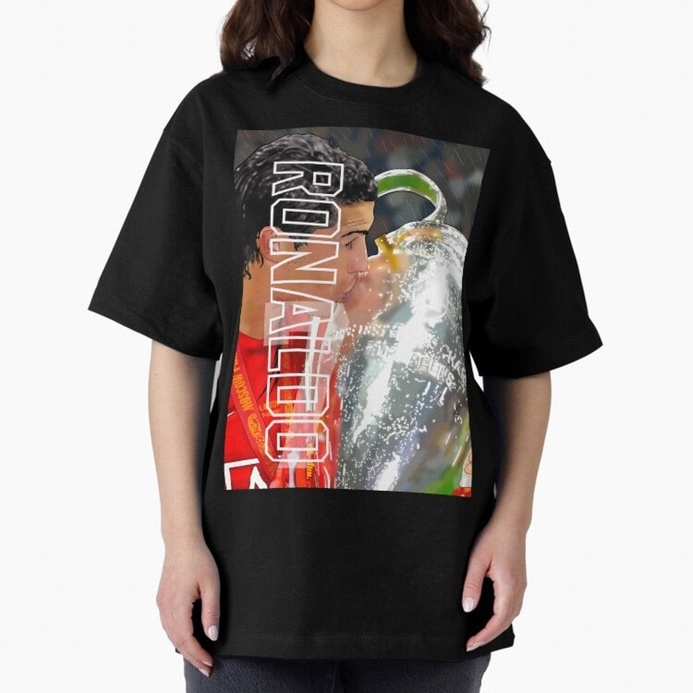 Cristiano Ronaldo ¨C 2008 Manchester United Champions League Glory Artwork by GrizzlyGFX Oversized T-Shirt Honor Football Greatness during Global Football Passion for FIFA World Cup 2026, Highlighting CR7 and Messi, Brazil, Portugal and Argentina,