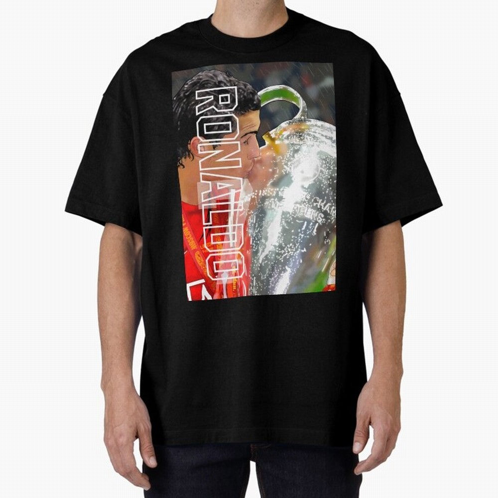 Cristiano Ronaldo ¨C 2008 Manchester United Champions League Glory Artwork by GrizzlyGFX Oversized T-Shirt Honor Football Greatness during Global Football Passion for FIFA World Cup 2026, Highlighting CR7 and Messi, Brazil, Portugal and Argentina,