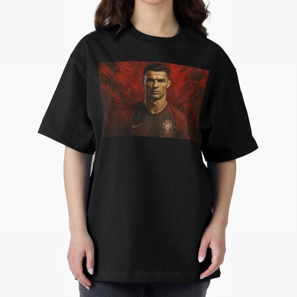 Cristiano Ronaldo Portrait Oversized T-Shirt Back the Journey through FIFA World Cup 2026 Spirit, Centered on Brazil, Portugal and Argentina, Messi, Championship Spirit, Famous Goals, Roaring Crowds and International Football Unity; Built for