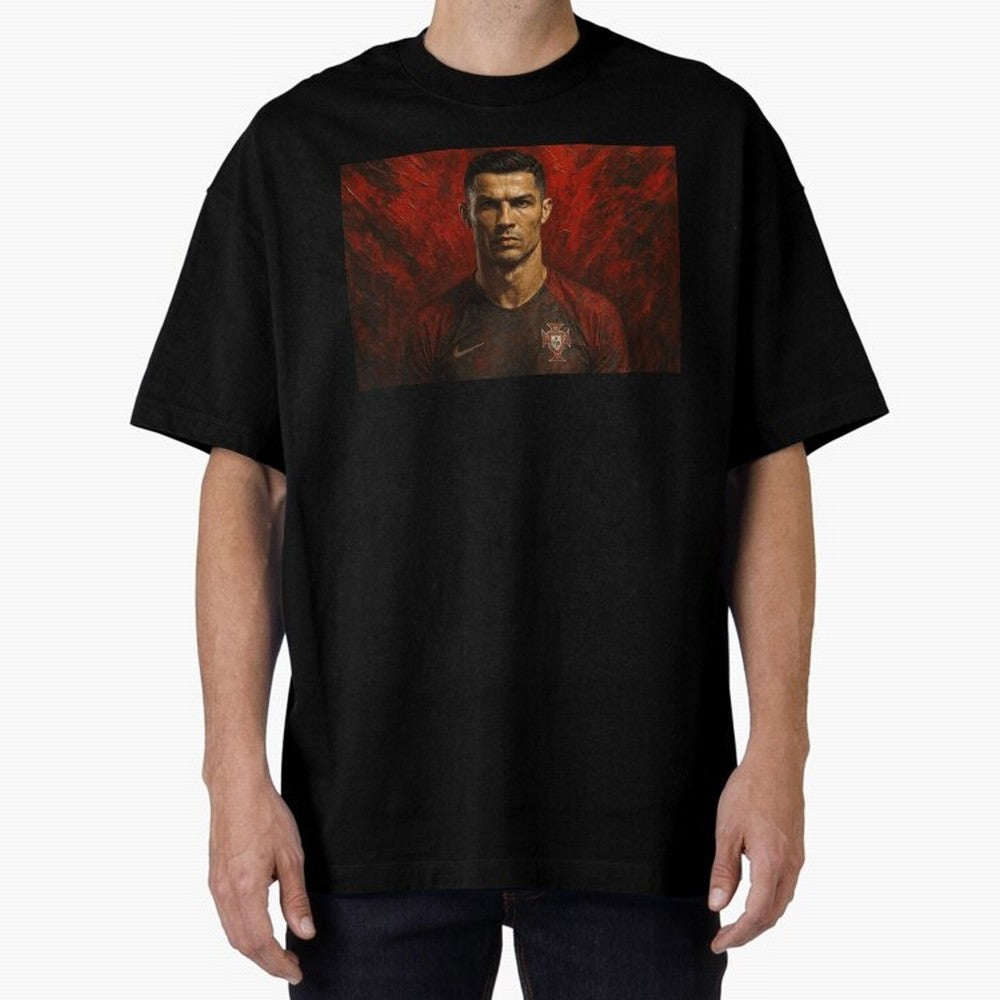 Cristiano Ronaldo Portrait Oversized T-Shirt Back the Journey through FIFA World Cup 2026 Spirit, Centered on Brazil, Portugal and Argentina, Messi, Championship Spirit, Famous Goals, Roaring Crowds and International Football Unity; Built for