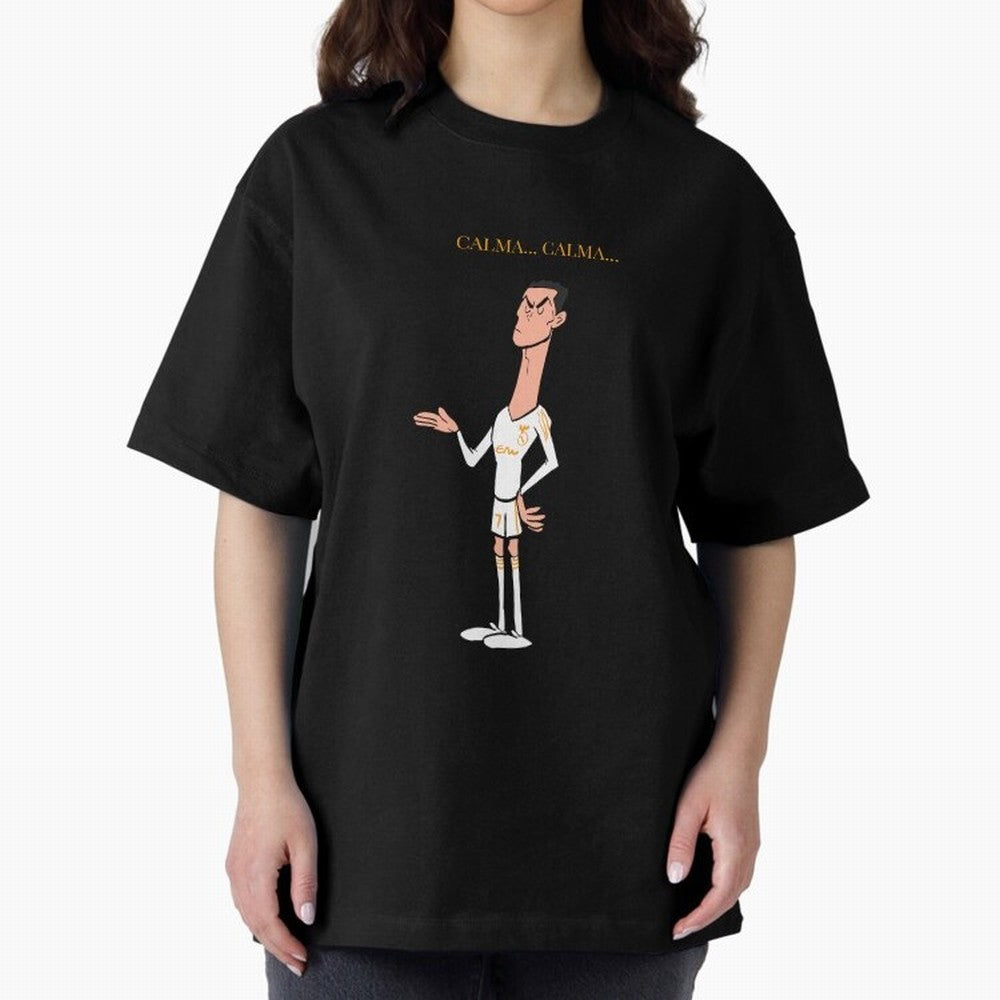 Cristiano Ronaldo ¨C Calma Calma Shirt Celebration (Cartoon) Oversized T-Shirt Celebrate the Stars of the FIFA World Cup 2026 Group Stage Journey through Mbappe and Neymar Highlights, Argentina and Brazil Pride, Tournament Hype, Historic Matchups,