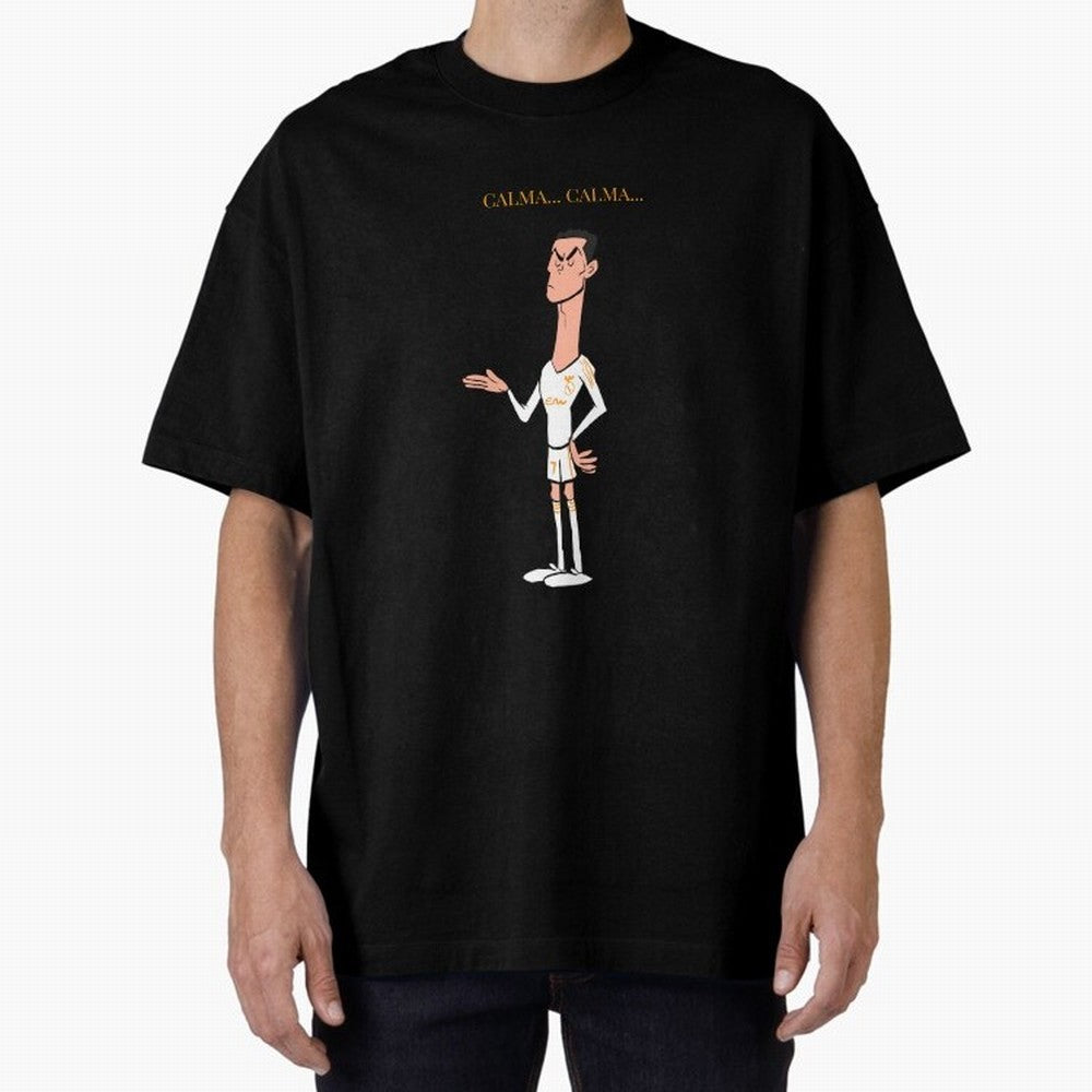 Cristiano Ronaldo ¨C Calma Calma Shirt Celebration (Cartoon) Oversized T-Shirt Celebrate the Stars of the FIFA World Cup 2026 Group Stage Journey through Mbappe and Neymar Highlights, Argentina and Brazil Pride, Tournament Hype, Historic Matchups,