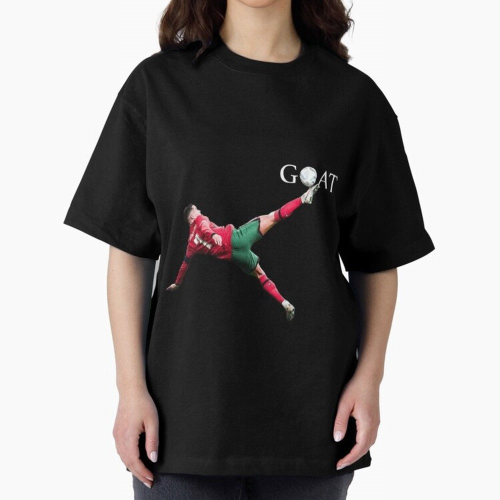 GOAT in Motion: Ronaldo's Iconic Bicycle Kick Oversized T-Shirt Celebrate Classic Football Spirit in Match Day Hype around FIFA World Cup 2026 USA Canada Mexico, Mbappe, Brazil, Classic Soccer Heritage, Championship Pressure, Fan Loyalty and