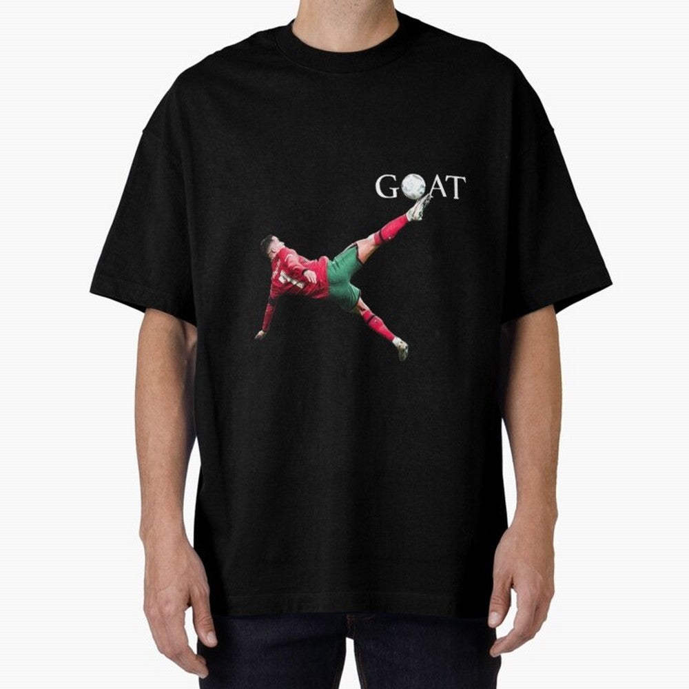 GOAT in Motion: Ronaldo's Iconic Bicycle Kick Oversized T-Shirt Celebrate Classic Football Spirit in Match Day Hype around FIFA World Cup 2026 USA Canada Mexico, Mbappe, Brazil, Classic Soccer Heritage, Championship Pressure, Fan Loyalty and