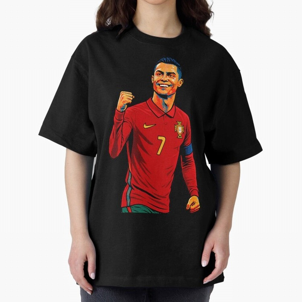 Cristiano Ronaldo Goal Pop Art Oversized T-Shirt Unlock FIFA World Cup 2026 USA Canada Mexico Made for CR7 and Messi, England, France and Netherlands Energy, Football Festival Excitement, Trophy Ambitions, Country Rivalries and Star Player Buzz;