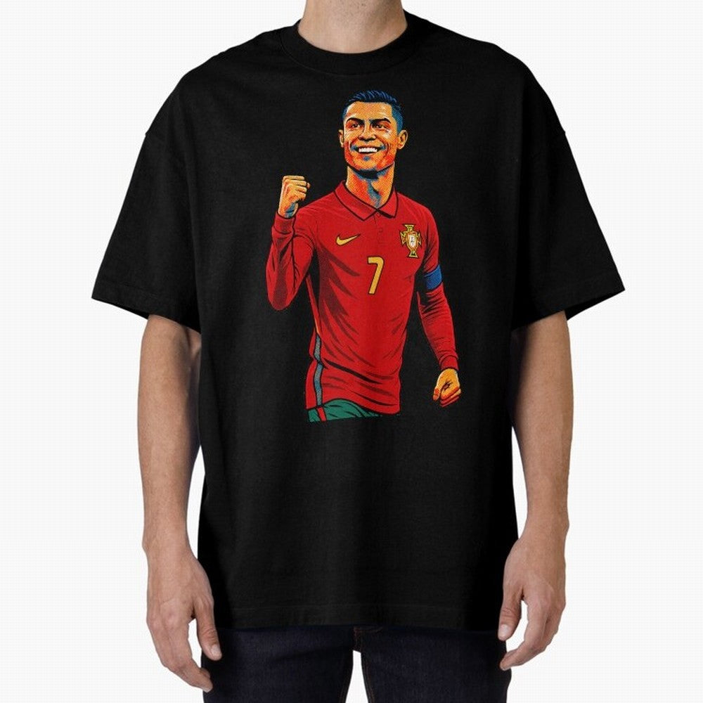Cristiano Ronaldo Goal Pop Art Oversized T-Shirt Unlock FIFA World Cup 2026 USA Canada Mexico Made for CR7 and Messi, England, France and Netherlands Energy, Football Festival Excitement, Trophy Ambitions, Country Rivalries and Star Player Buzz;
