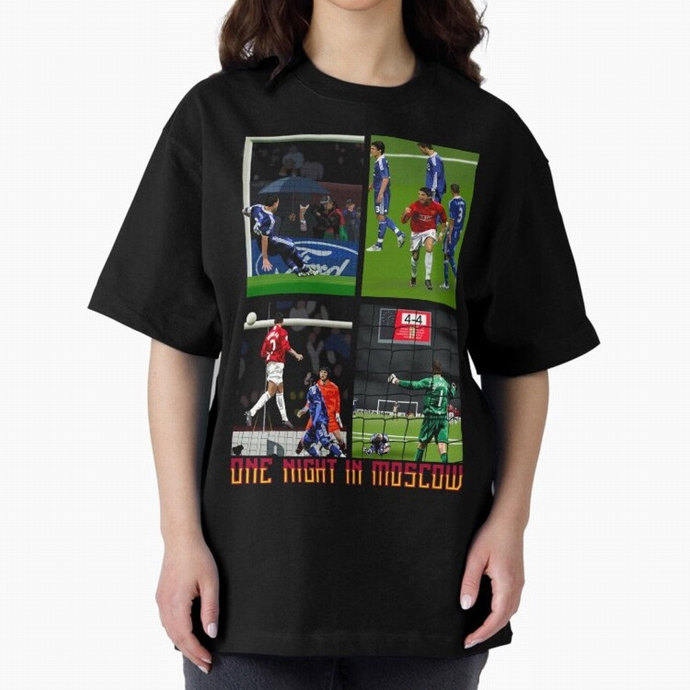 One Night in Moscow ¨C Manchester United 2008 Champions League Glory Artwork Oversized T-Shirt Feel International Energy from Global Football Passion for FIFA World Cup 2026, Connected to CR7, Argentina, France and Brazil, Classic Soccer Heritage,
