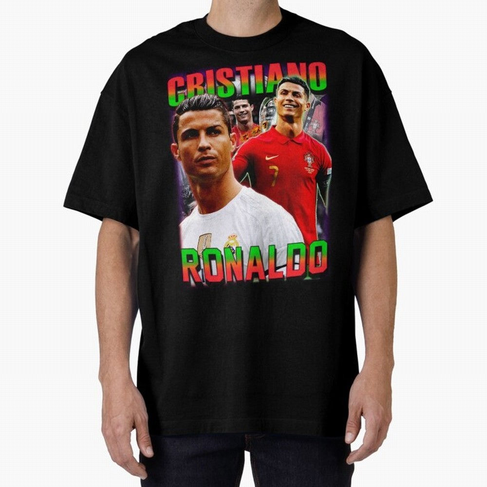Cristiano Ronaldo Graphic Oversized T-Shirt Celebrate the Road through FIFA World Cup 2026 Group Stage Spirit, Inspired by Spain and Netherlands, Haaland and Mbappe, Sports Nostalgia, International Competition, Famous Players and Unforgettable