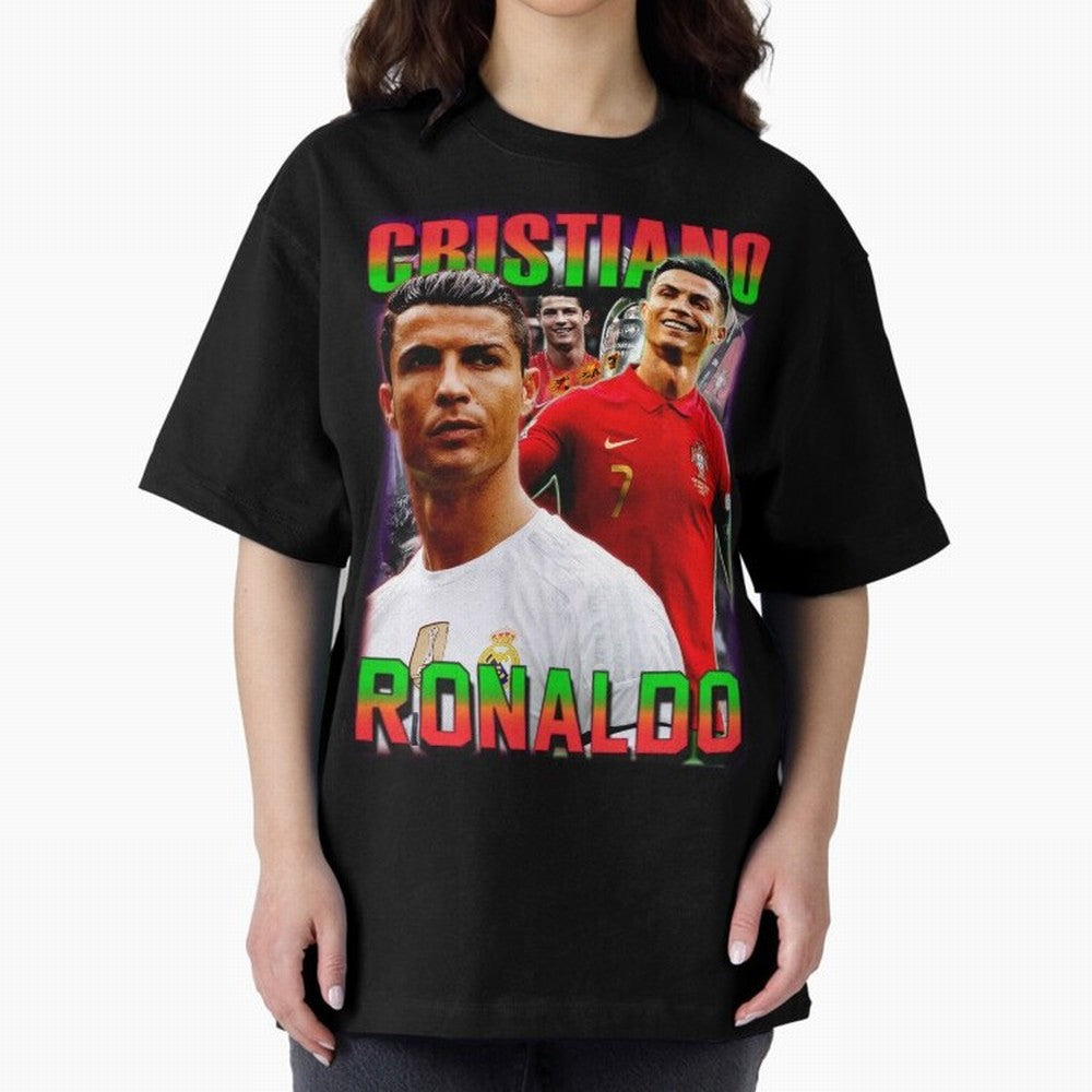 Cristiano Ronaldo Graphic Oversized T-Shirt Celebrate the Road through FIFA World Cup 2026 Group Stage Spirit, Inspired by Spain and Netherlands, Haaland and Mbappe, Sports Nostalgia, International Competition, Famous Players and Unforgettable