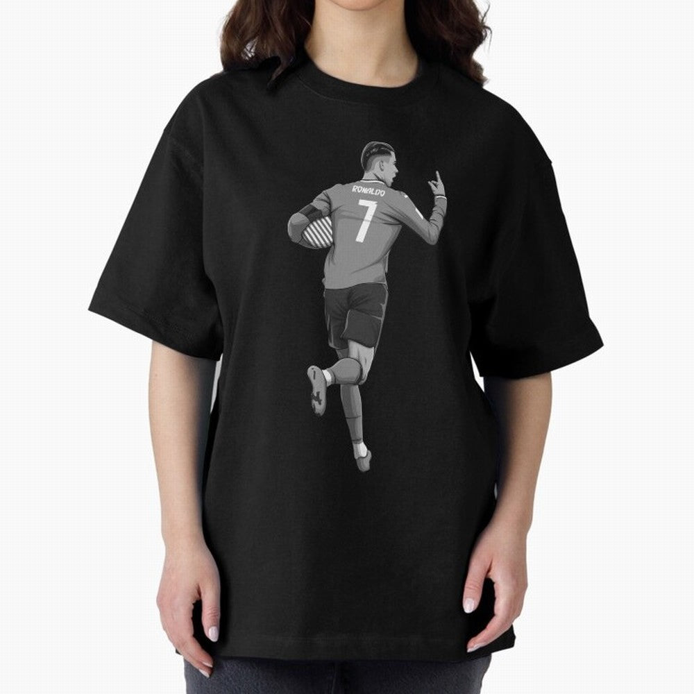 Cristiano Ronaldo Black and White Version Oversized T-Shirt Honor Football Greatness during FIFA World Cup 2026 Group Stage Driven by CR7, England and Germany Energy, Football Festival Excitement, Trophy Ambitions, Country Rivalries and Star Player