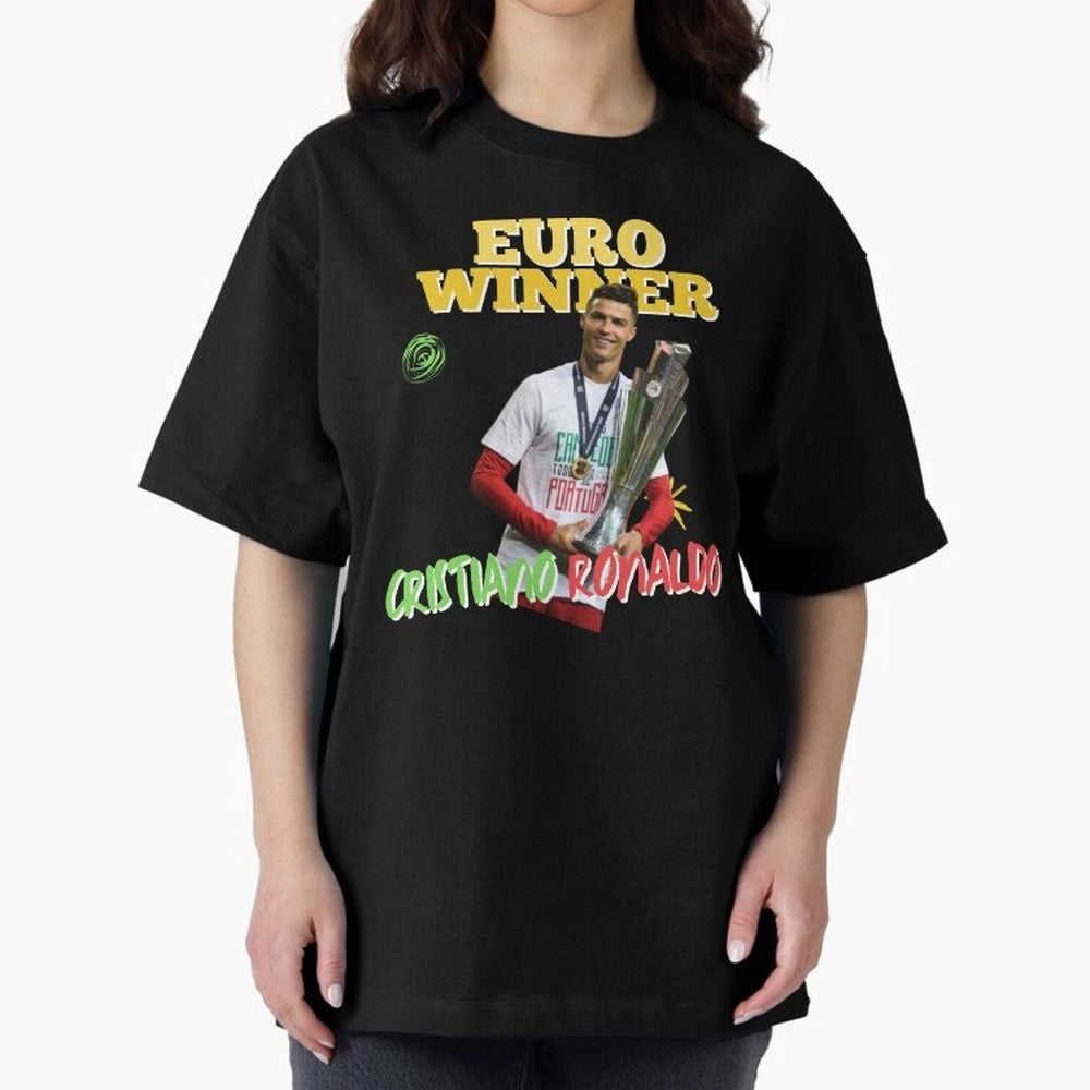 Cristiano Ronaldo Euro Winner Oversized T-Shirt Bring Home FIFA World Cup 2026 Group Stage for Fans of Cristiano Ronaldo, Haaland and CR7 and Brazil, Portugal and Argentina, Bringing Football Festival Excitement, Trophy Ambitions, Country Rivalries